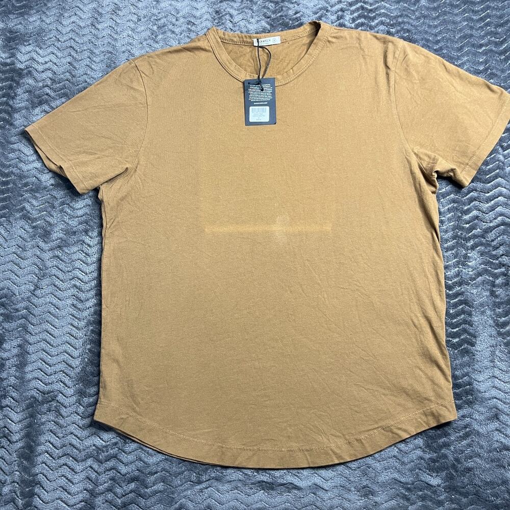 Buck Mason Grizzly Pima Brown Curved Hem Tee Shirt Men's Size Medium NWT